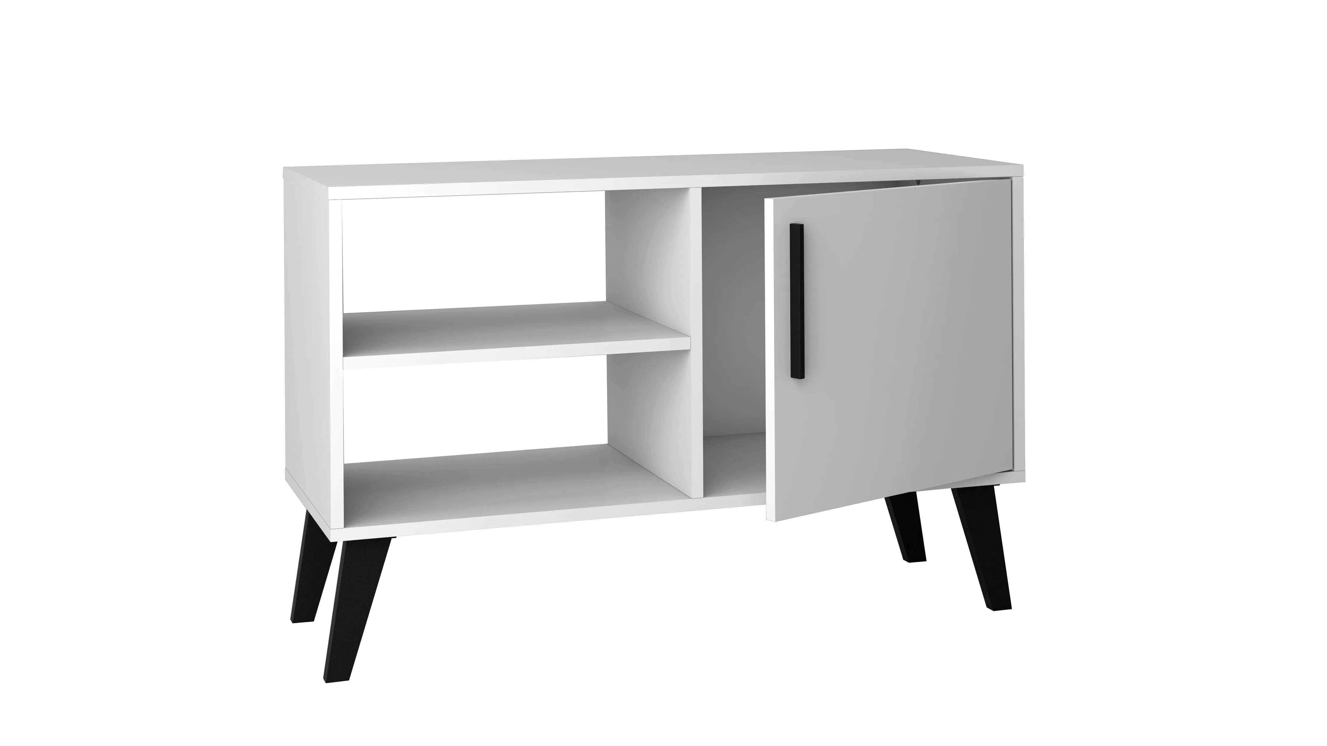 Mid-Century- Modern Amsterdam 35.43" TV Stand with 3 Shelves in White