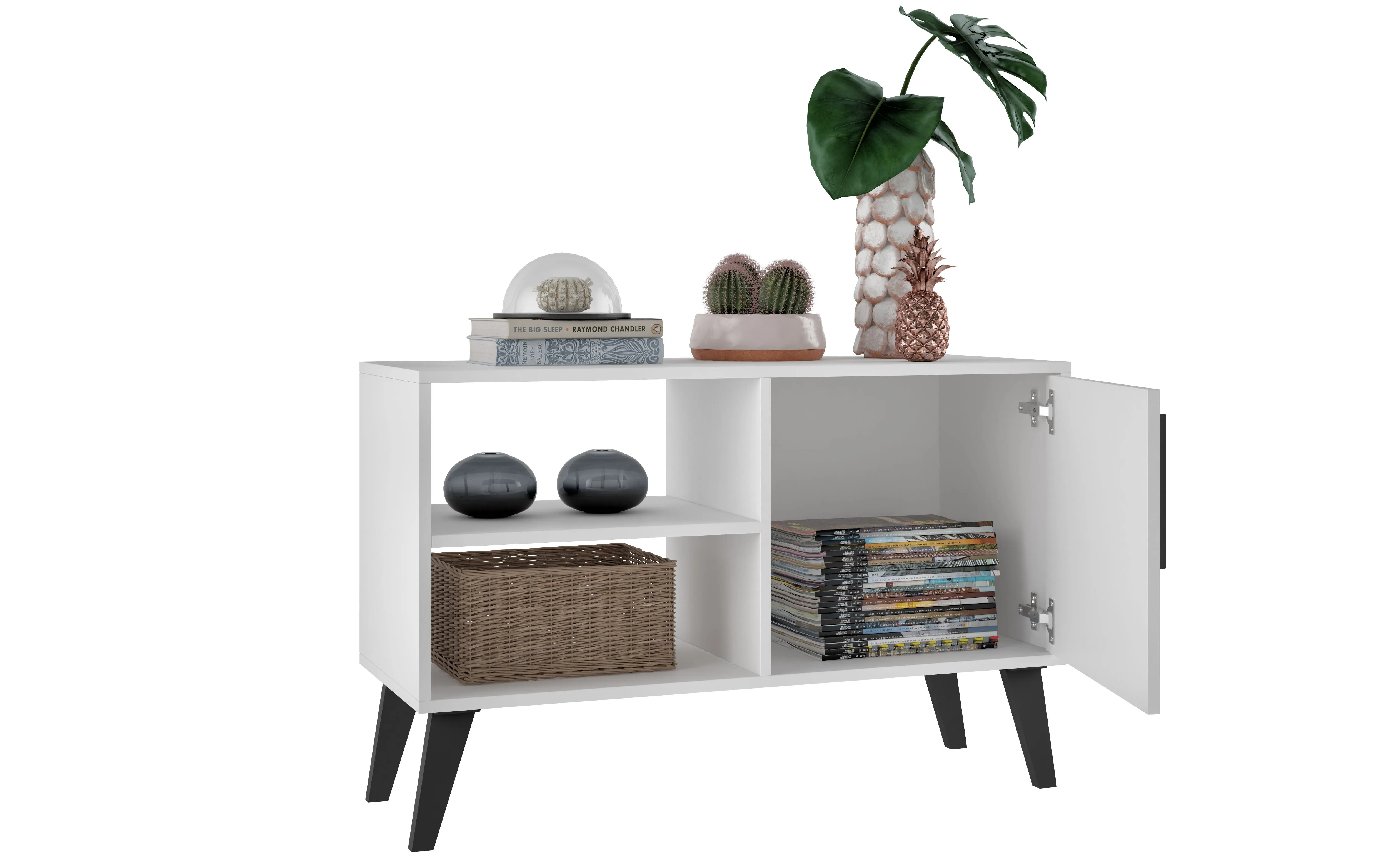 Mid-Century- Modern Amsterdam 35.43" TV Stand with 3 Shelves in White