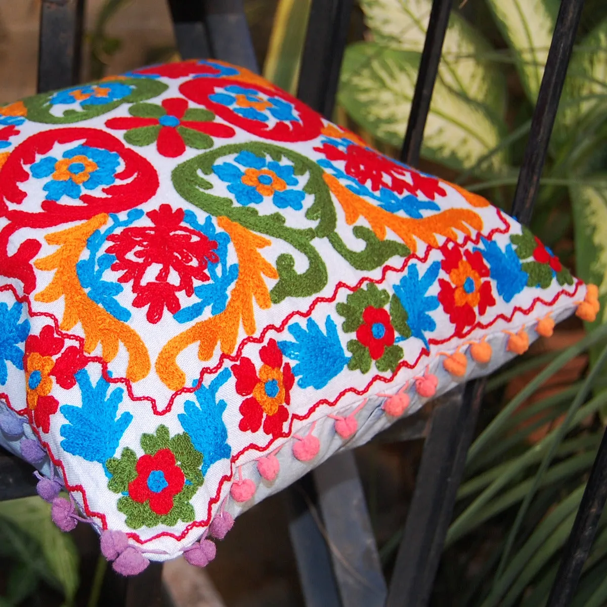 Multi Woolen Embroidered Pillows Suzani Cushion Covers - CraftJaipur