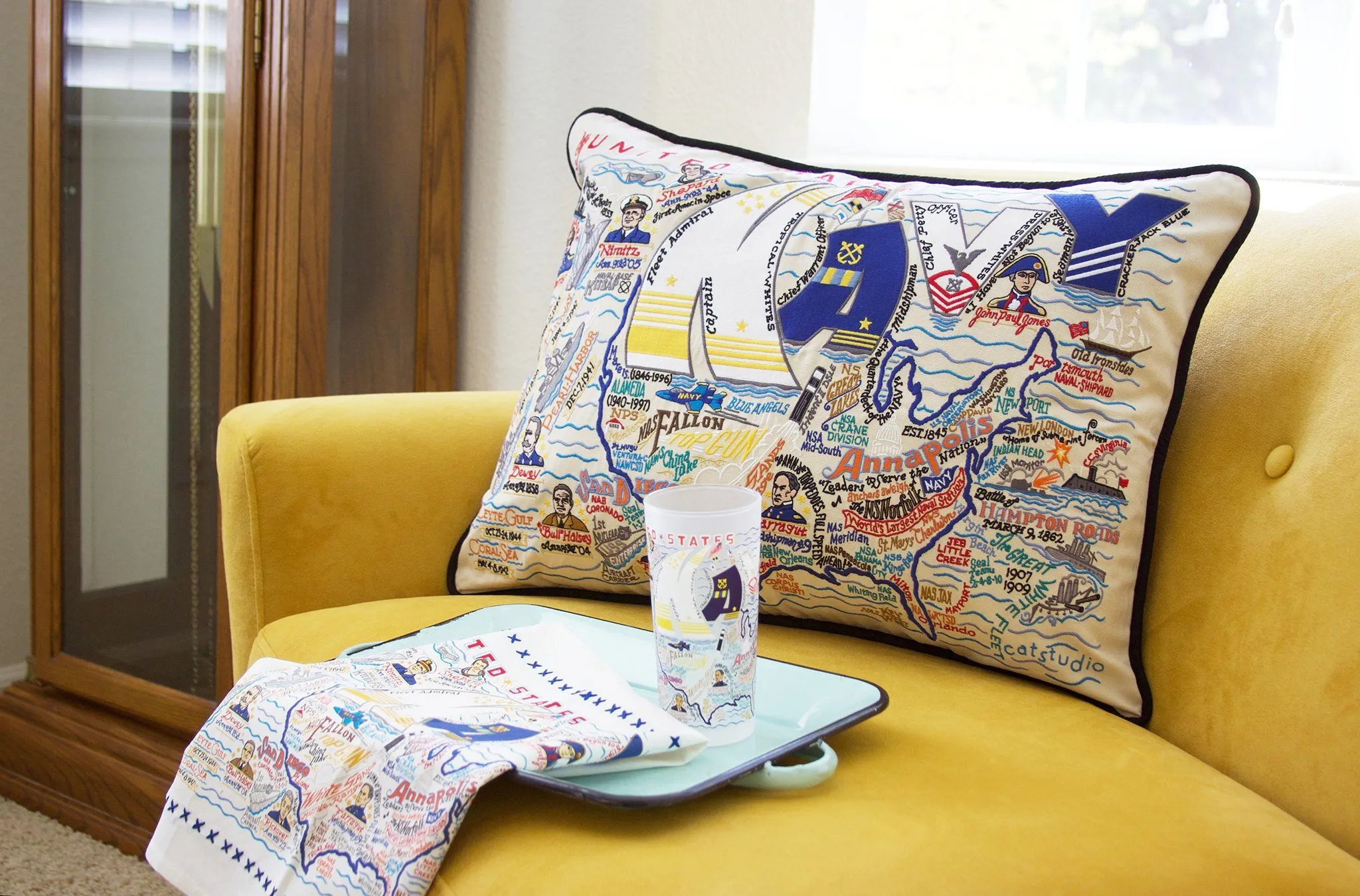 Navy Embroidered Pillow