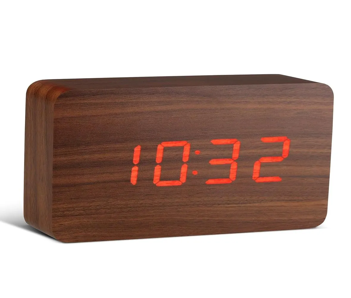 NXZ Wooden Digital Table Desk Clock with Day Date and Tempreature Function for Home and Office Decor