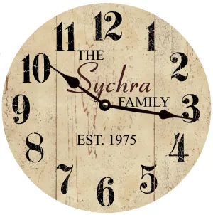 Personalized Family Name Wall Clock- Neutral Colored Family Clock