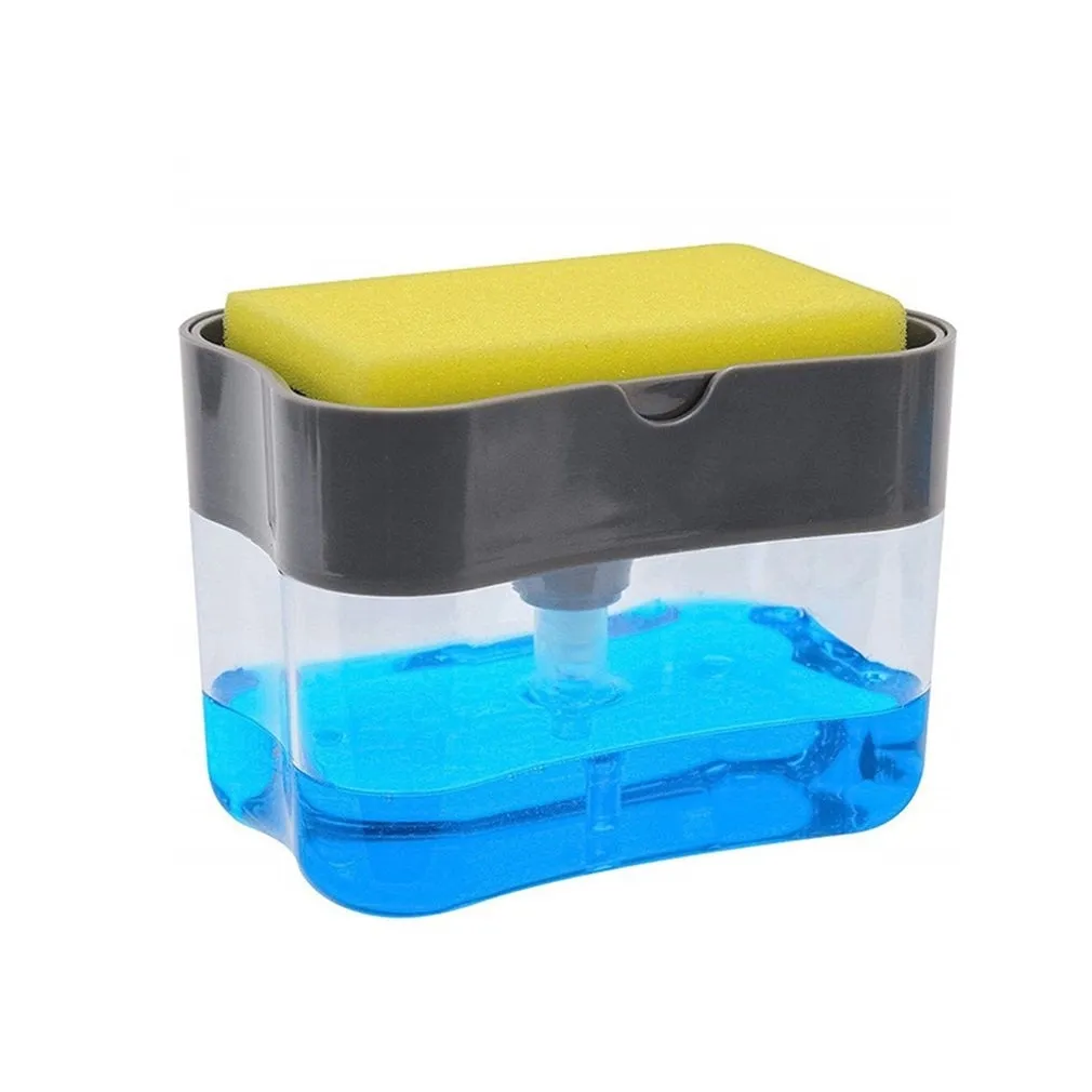 Plastic Liquid Soap Pump Dispenser With Sponge Holder For Kitchen Cleaning Tools