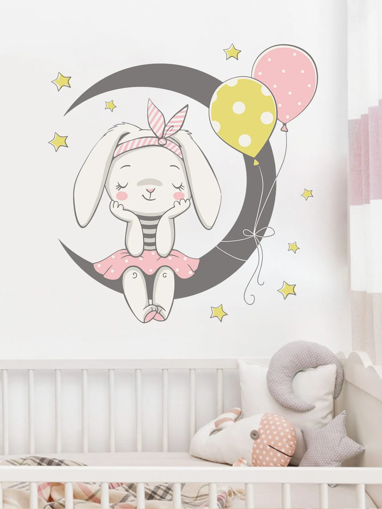 Rabbit Moon Balloons Wall Sticker Decorative Wall Art Decal Creative Design for