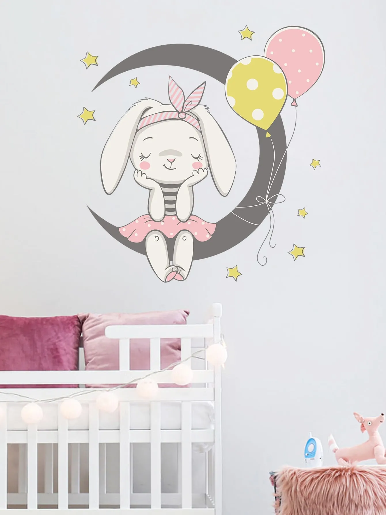 Rabbit Moon Balloons Wall Sticker Decorative Wall Art Decal Creative Design for