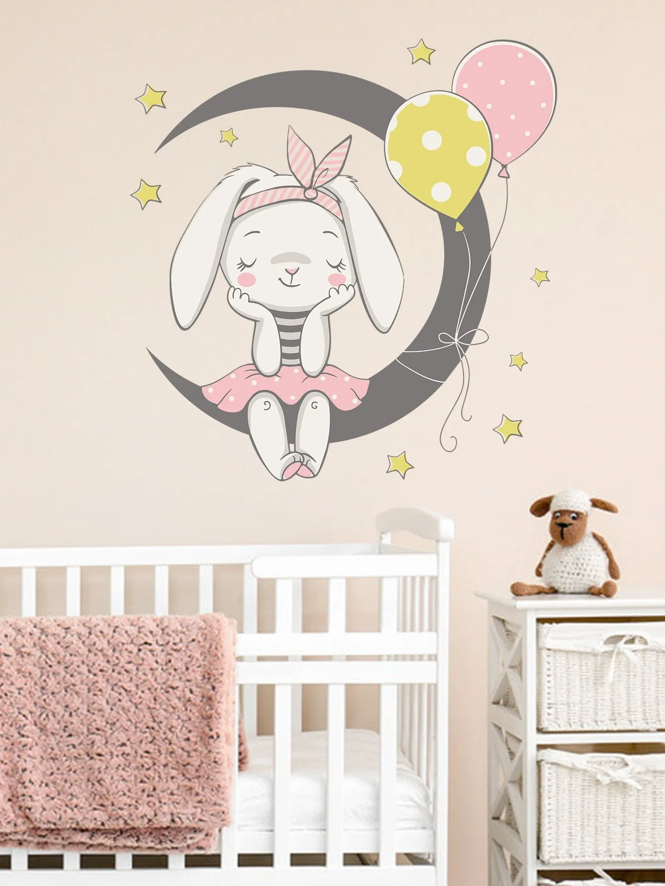 Rabbit Moon Balloons Wall Sticker Decorative Wall Art Decal Creative Design for