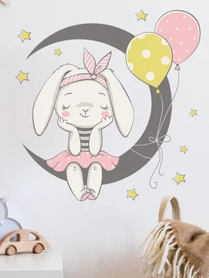 Rabbit Moon Balloons Wall Sticker Decorative Wall Art Decal Creative Design for