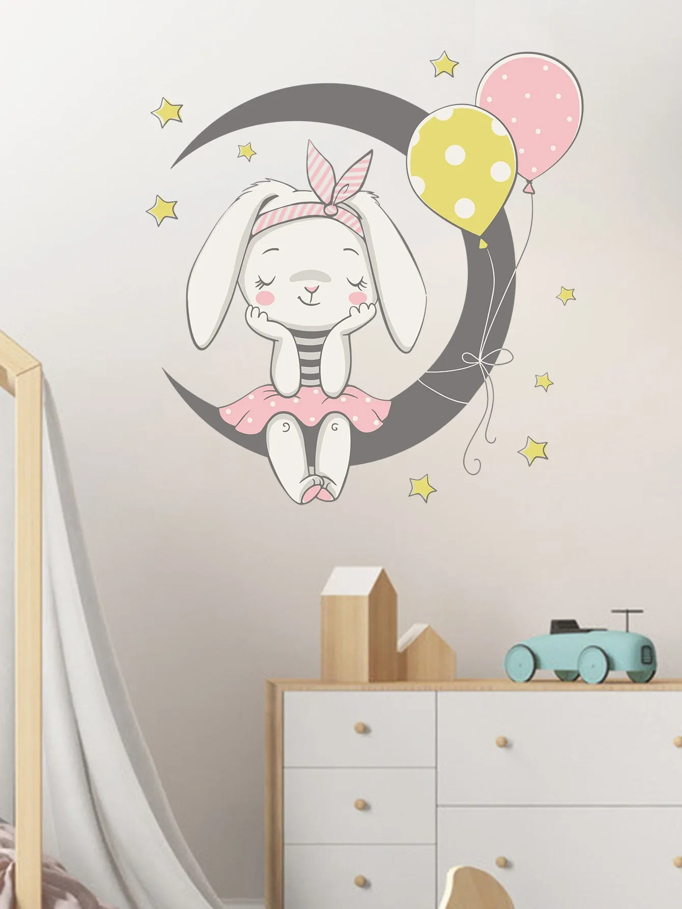 Rabbit Moon Balloons Wall Sticker Decorative Wall Art Decal Creative Design for