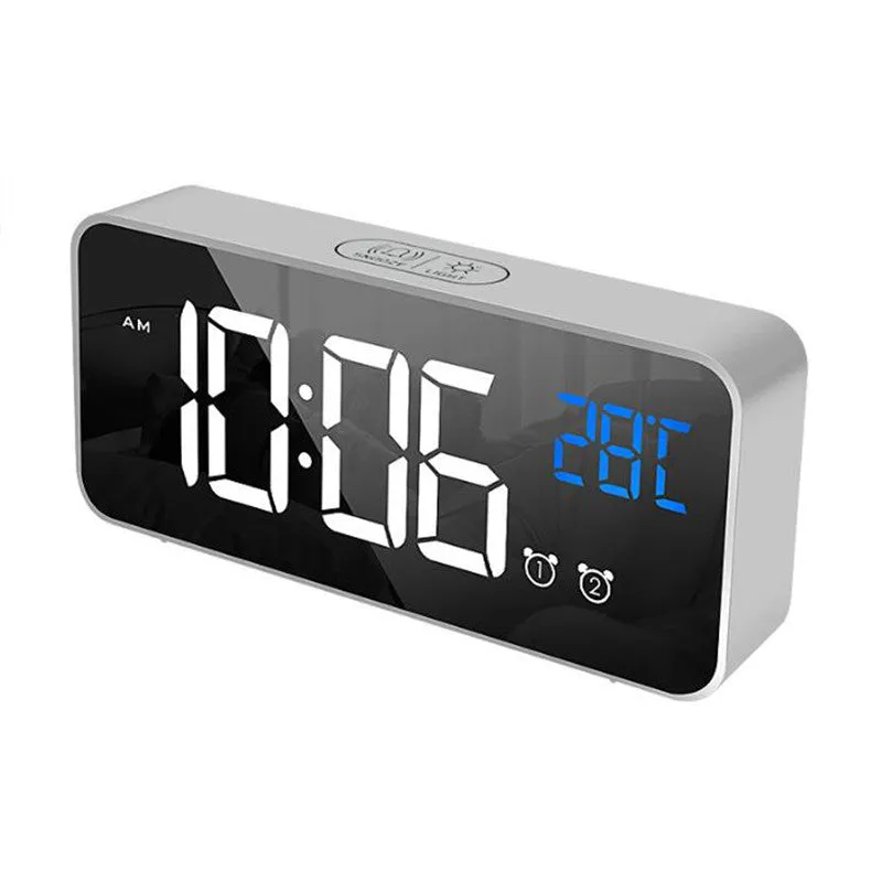 Rechargeable Digital Alarm Clock Voice Control Snooze Night Mode Table Clock Music Electronic LED Clocks Despertador Digital