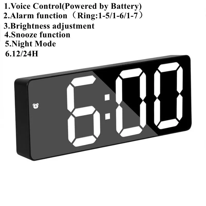 Rechargeable Digital Alarm Clock Voice Control Snooze Night Mode Table Clock Music Electronic LED Clocks Despertador Digital