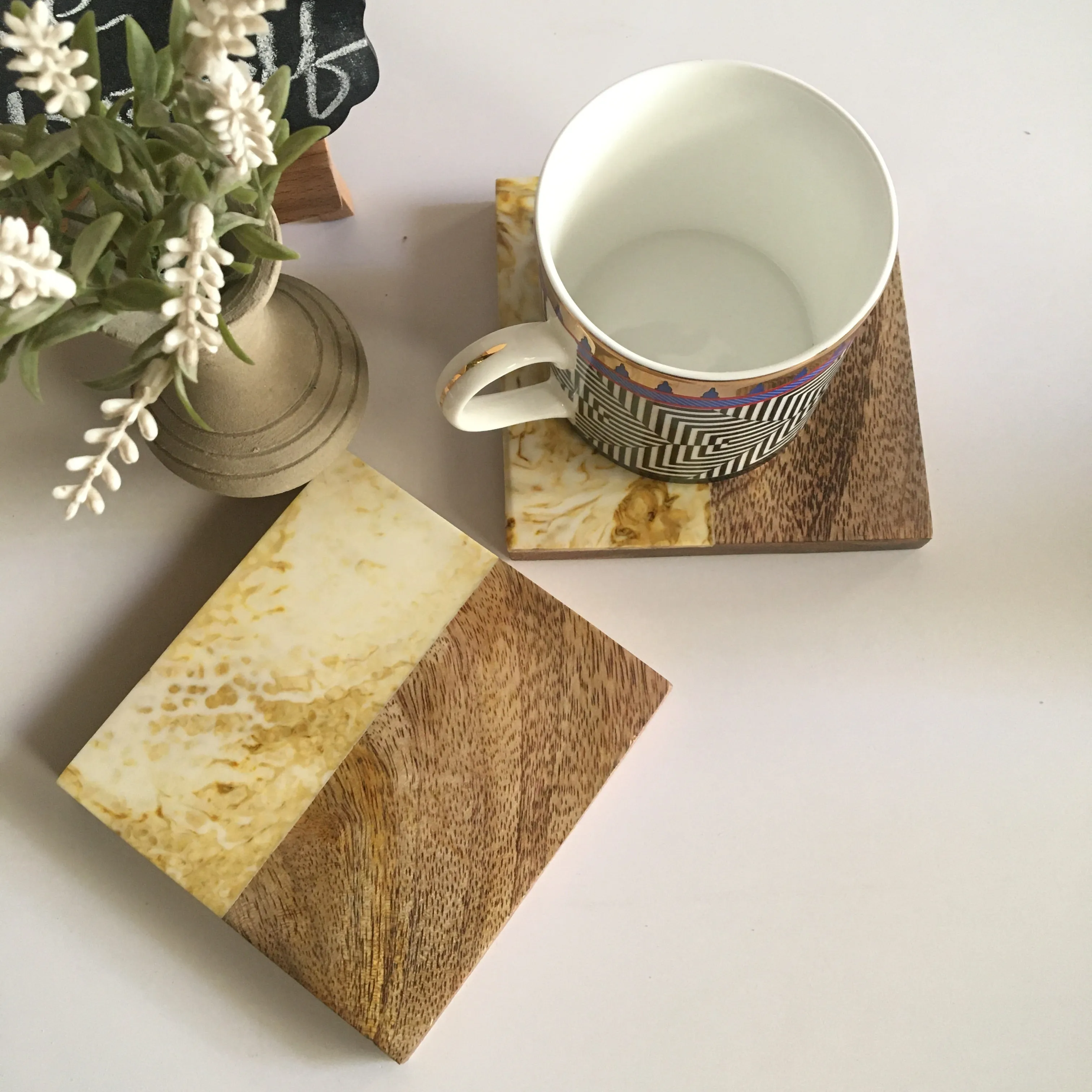 Resin Tea Coaster in Square Wooden Texture Finish Coffee Coaster 1 PC