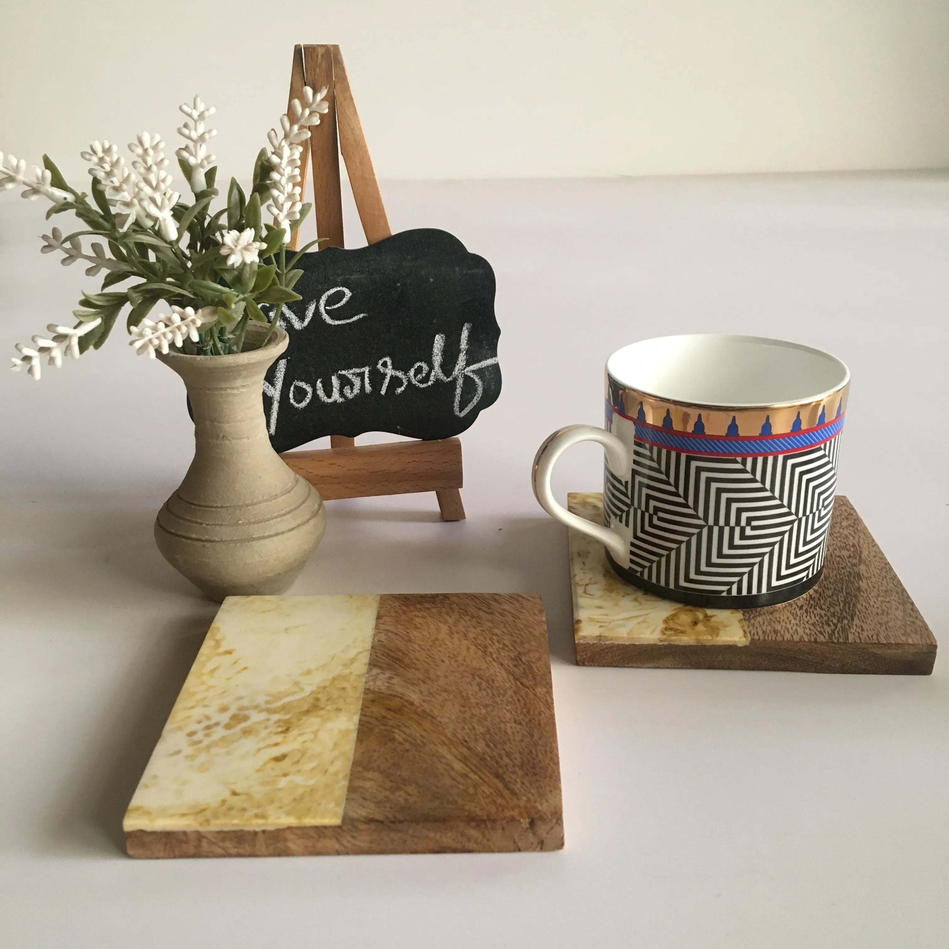 Resin Tea Coaster in Square Wooden Texture Finish Coffee Coaster 1 PC