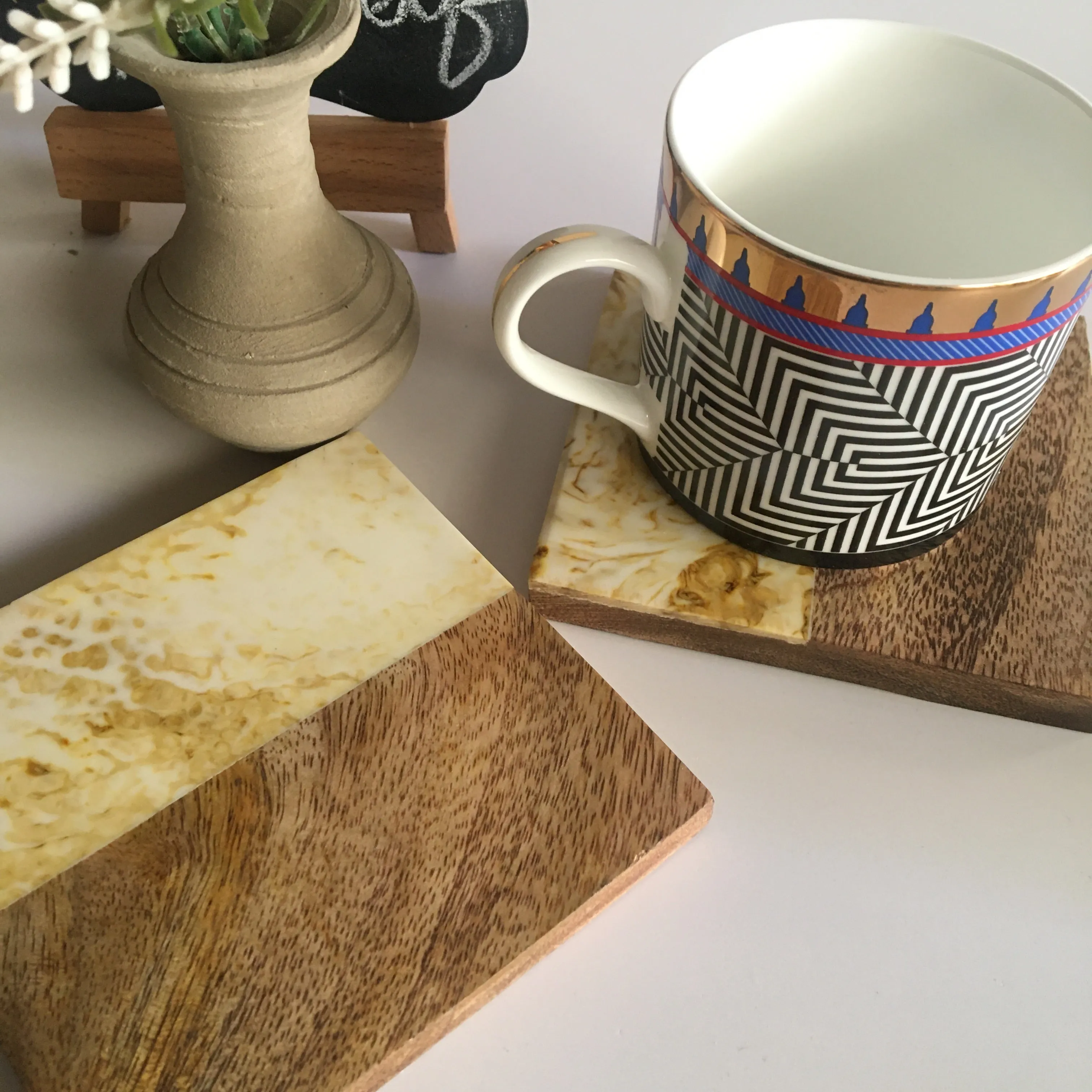 Resin Tea Coaster in Square Wooden Texture Finish Coffee Coaster 1 PC