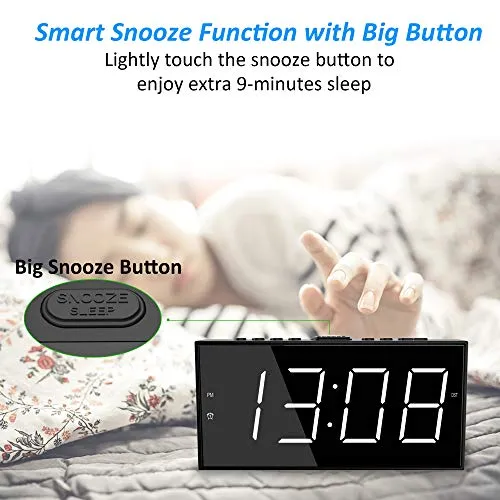 Roxicosly Super Loud Alarm Clock with Bed Shaker for Heavy Sleeper, Dual Vibrating Alarm Clock with USB Charger for Hearing-impaired Deaf, 7.5’’ Large Display with Dimmer