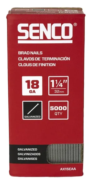 Senco AX15EAA Nail, 1-1/4 in L, 18, Steel, Electro-Galvanized, Brad, Medium Head, Smooth Shank :BX5M: QUANTITY: 1