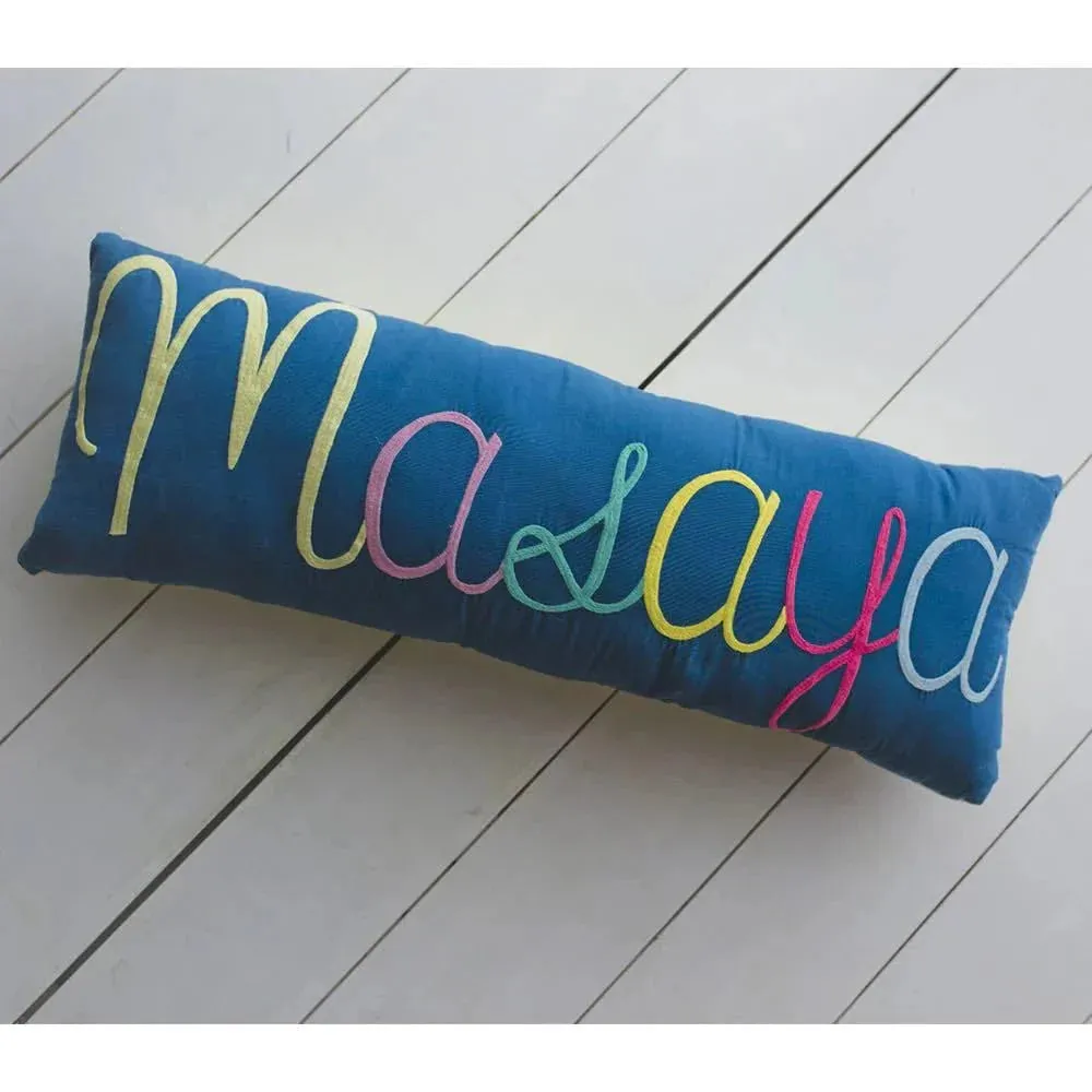 Shape Cushions - Cursive Embroidered Name Pillow - Navy