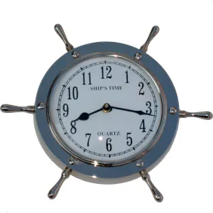 Silver Shipwheel Helm Nickel Wall Clock