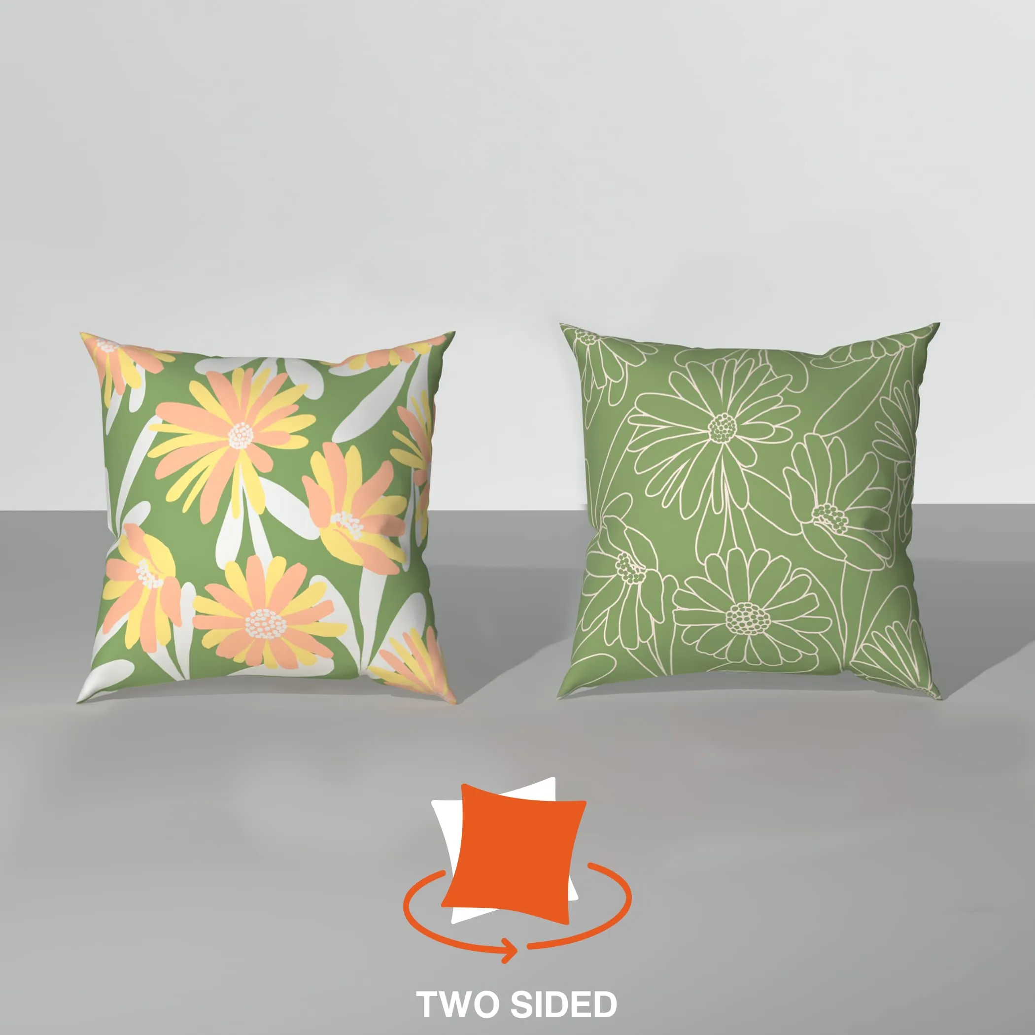 Sleepyhead Spring - Digital Printed Dual Sided Floral Cushion Covers/Throw Pillow (16X16, Set Of 5, Green & Yellow)(Canvas), 180 TC, 40.64 cm