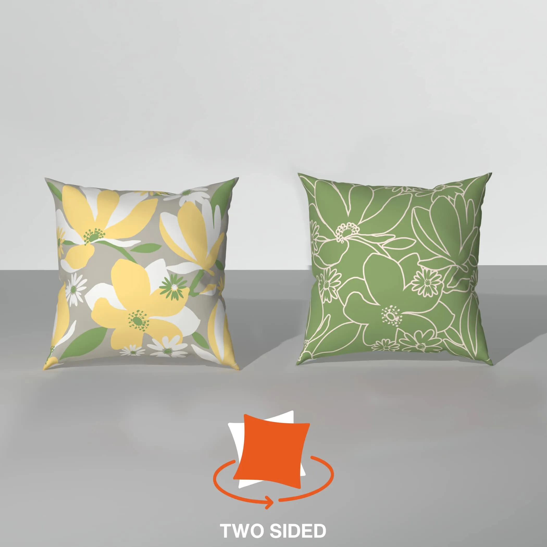 Sleepyhead Spring - Digital Printed Dual Sided Floral Cushion Covers/Throw Pillow (16X16, Set Of 5, Green & Yellow)(Canvas), 180 TC, 40.64 cm