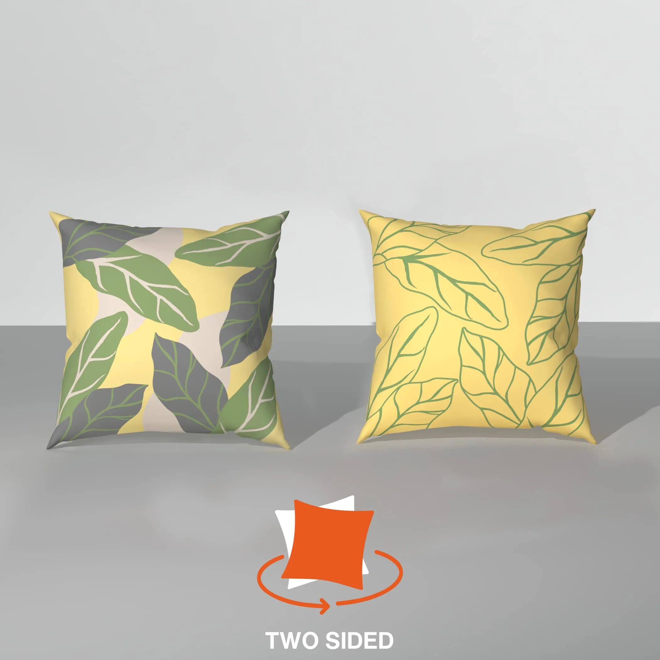 Sleepyhead Spring - Digital Printed Dual Sided Floral Cushion Covers/Throw Pillow (16X16, Set Of 5, Green & Yellow)(Canvas), 180 TC, 40.64 cm