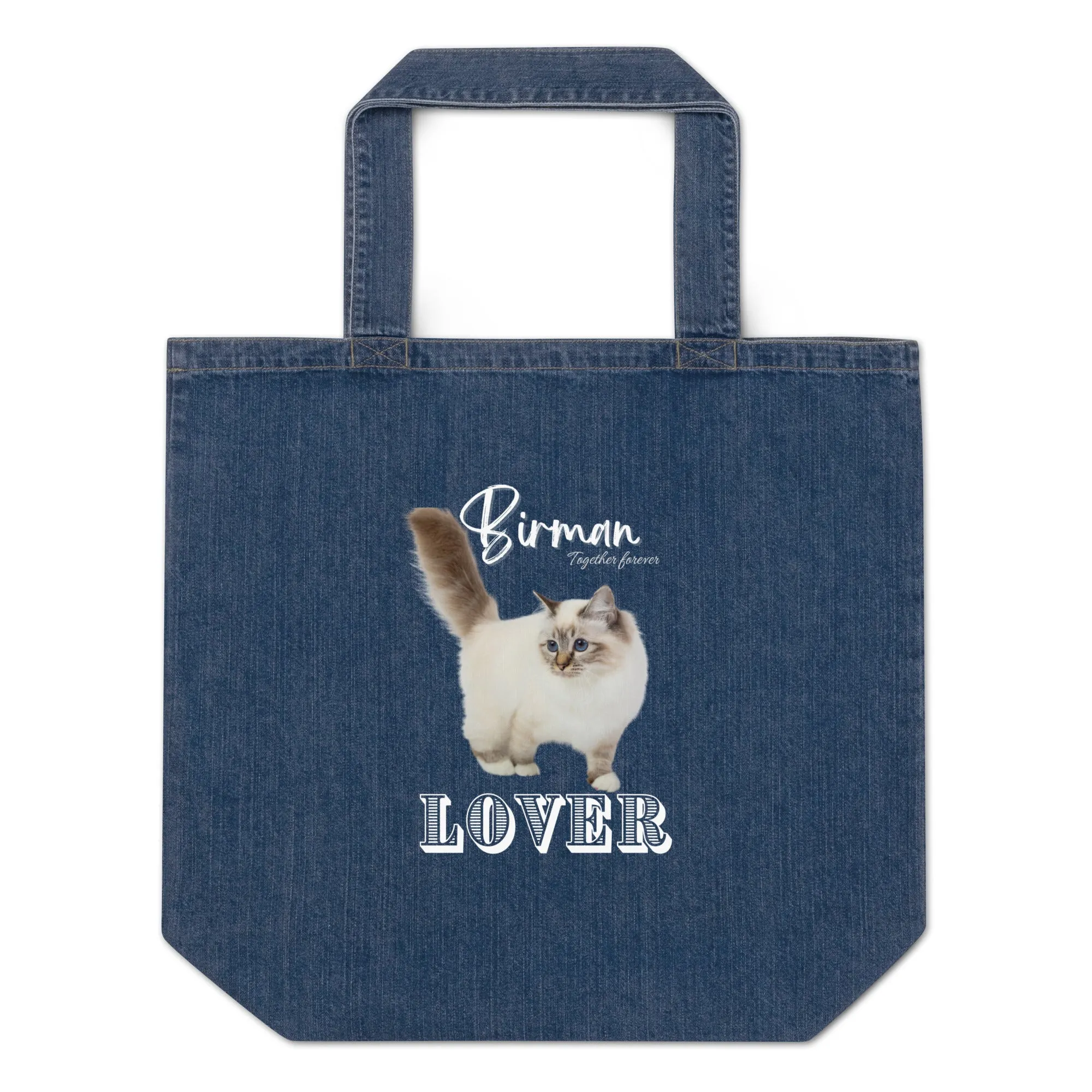 Sustainable denim tote bag, Birman Cat Lover