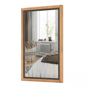 Tangkula Rustic Wood Mirror, Rectangular Frame Decor Wall Mounted Mirror with Back Board