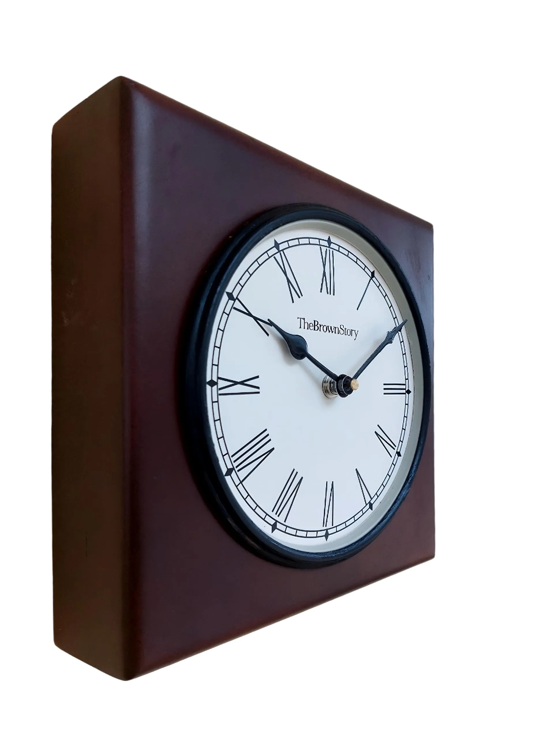 The Brown Story Analog Non-Ticking Silent Table Clock for Home, Living Room, Bedroom, Office I Wooden | Antique | Vintage | Desk Clock (BST02NM, 8 Inch)