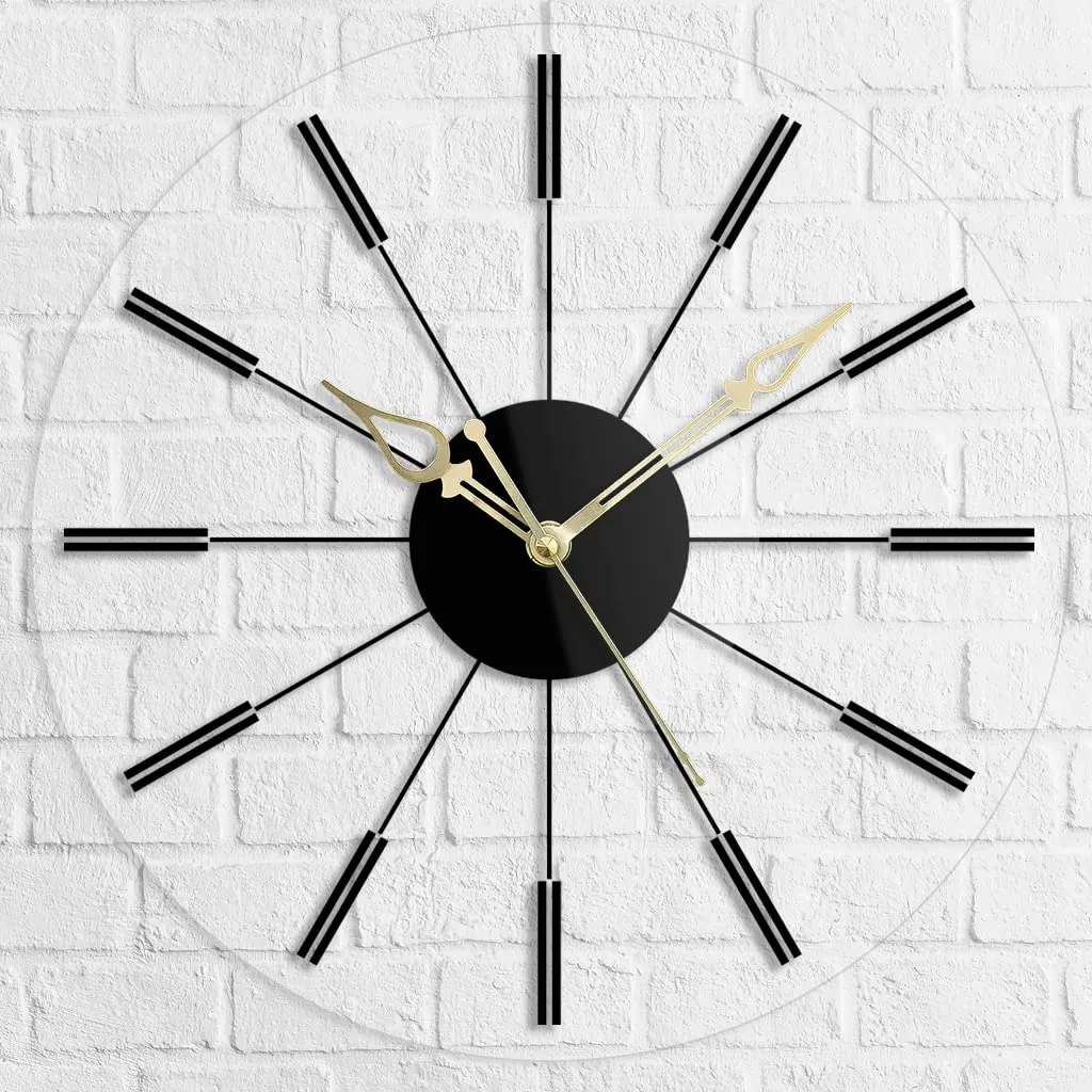 The Next Decor Round Shape Acrylic Simple Star Analog Wall Clock For Living Room Home Bedroom & Office Wall Decoration (Transparent, 15 Inch)