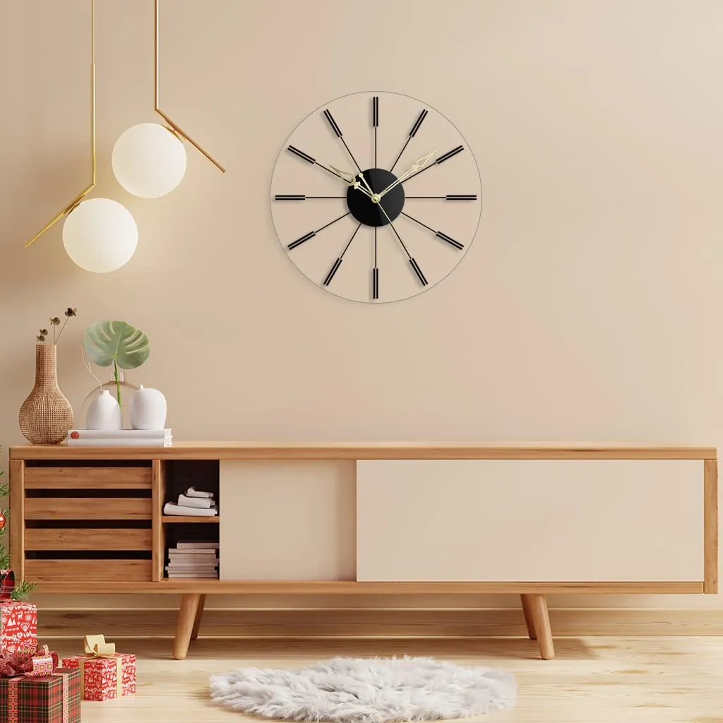 The Next Decor Round Shape Acrylic Simple Star Analog Wall Clock For Living Room Home Bedroom & Office Wall Decoration (Transparent, 15 Inch)