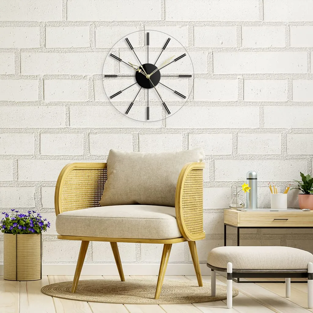 The Next Decor Round Shape Acrylic Simple Star Analog Wall Clock For Living Room Home Bedroom & Office Wall Decoration (Transparent, 15 Inch)