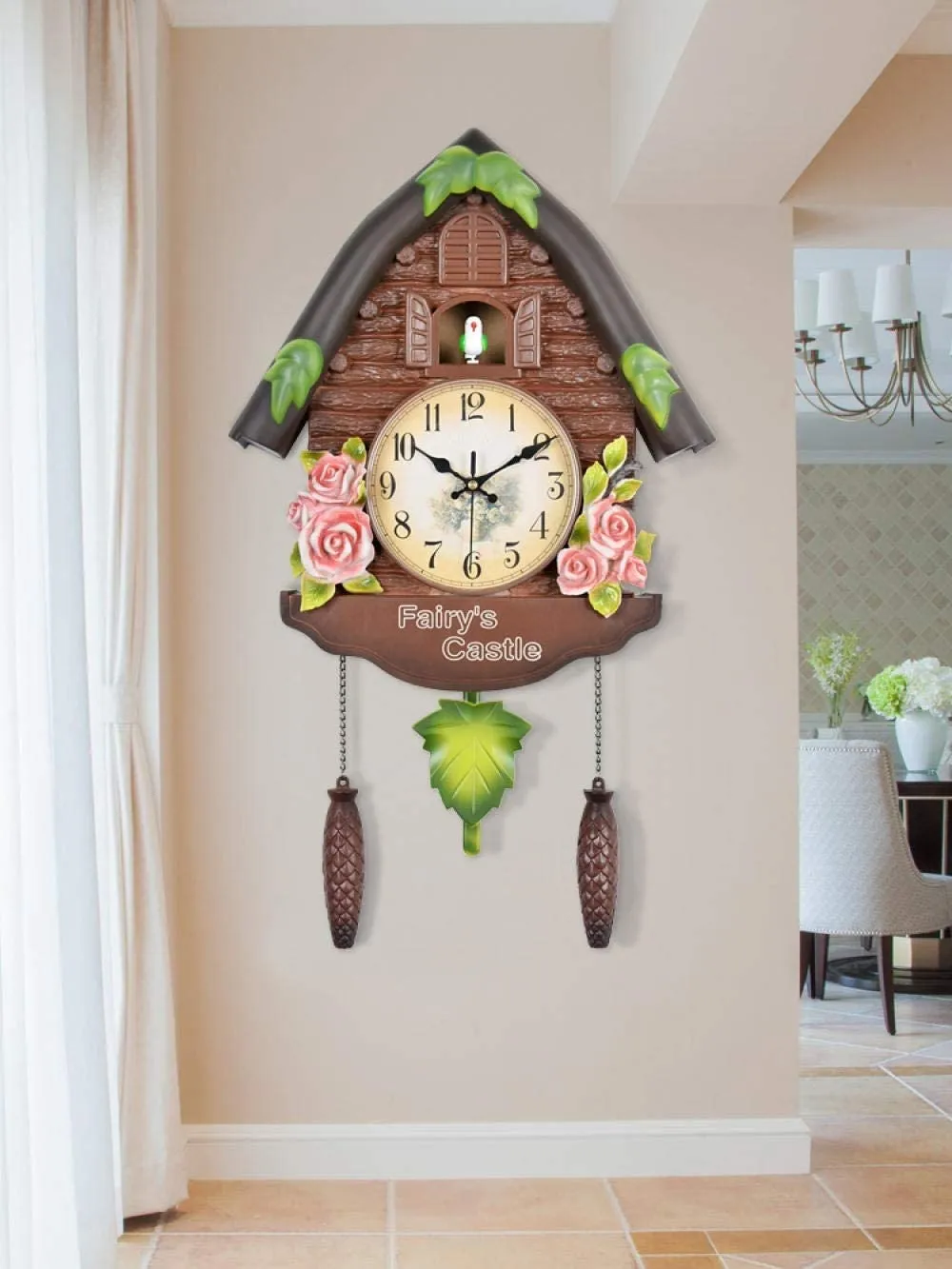 Three Secondz Cuckoo Bird Wall Clock with Fixed Door Does not Open or Close for Children's Bedroom Size 60cm x 15cm x 36cm (BD55)