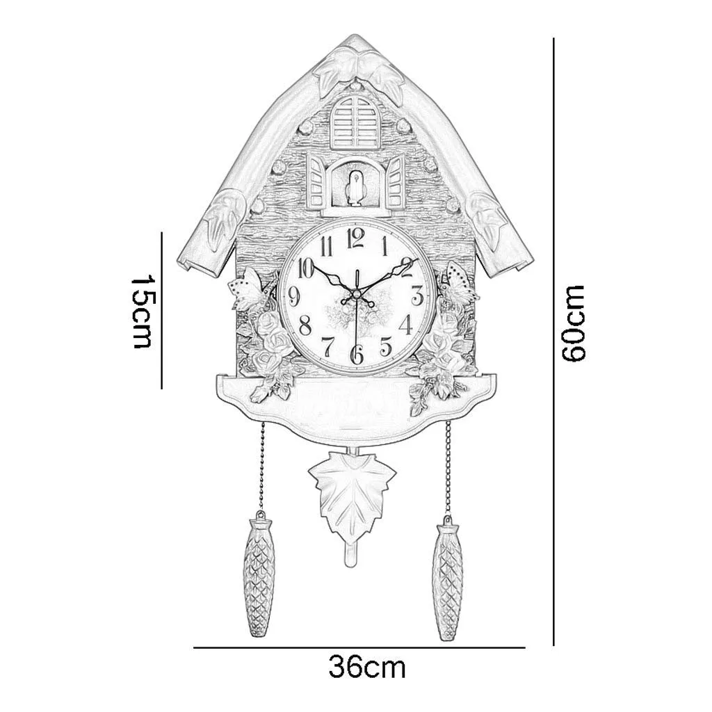 Three Secondz Cuckoo Bird Wall Clock with Fixed Door Does not Open or Close for Children's Bedroom Size 60cm x 15cm x 36cm (BD55)