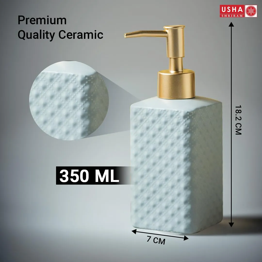 UMAI Ceramic Soap Dispenser for Bathroom (350ML) Soap Dispenser for Kitchen | Liquid Soap Dispenser | Soap Dispenser for Wash Basin Scratch Proof Smooth Pump for Bathroom Decor | Handwash Dispenser