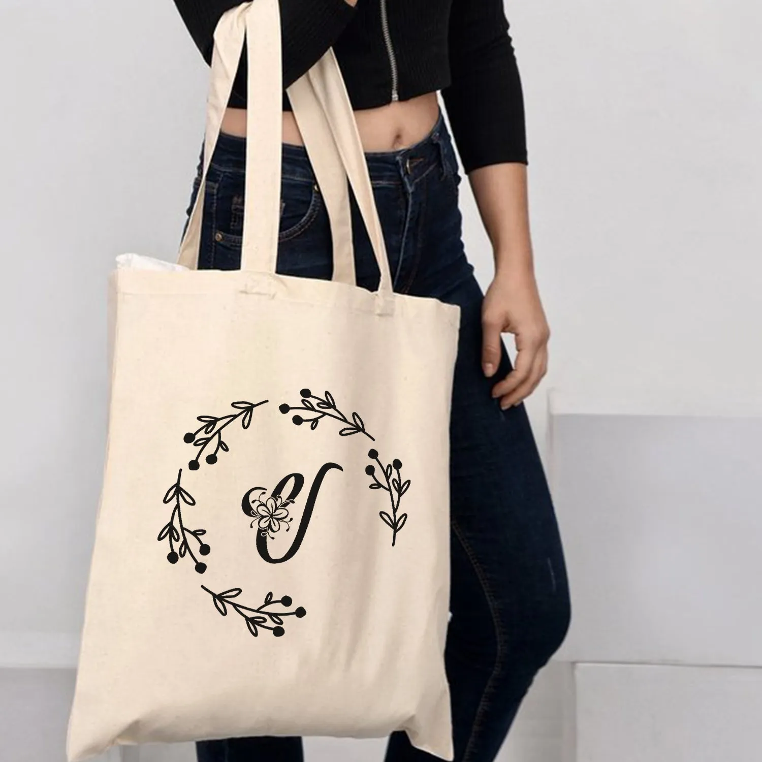 ''V'' Letter Initial Canvas Tote Bag - Initials Bags