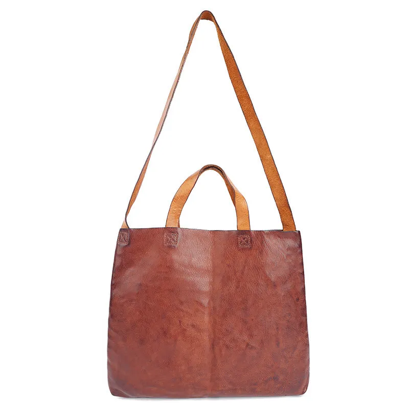 Vintage Tanned Leather Tote Handbags for Women 8903