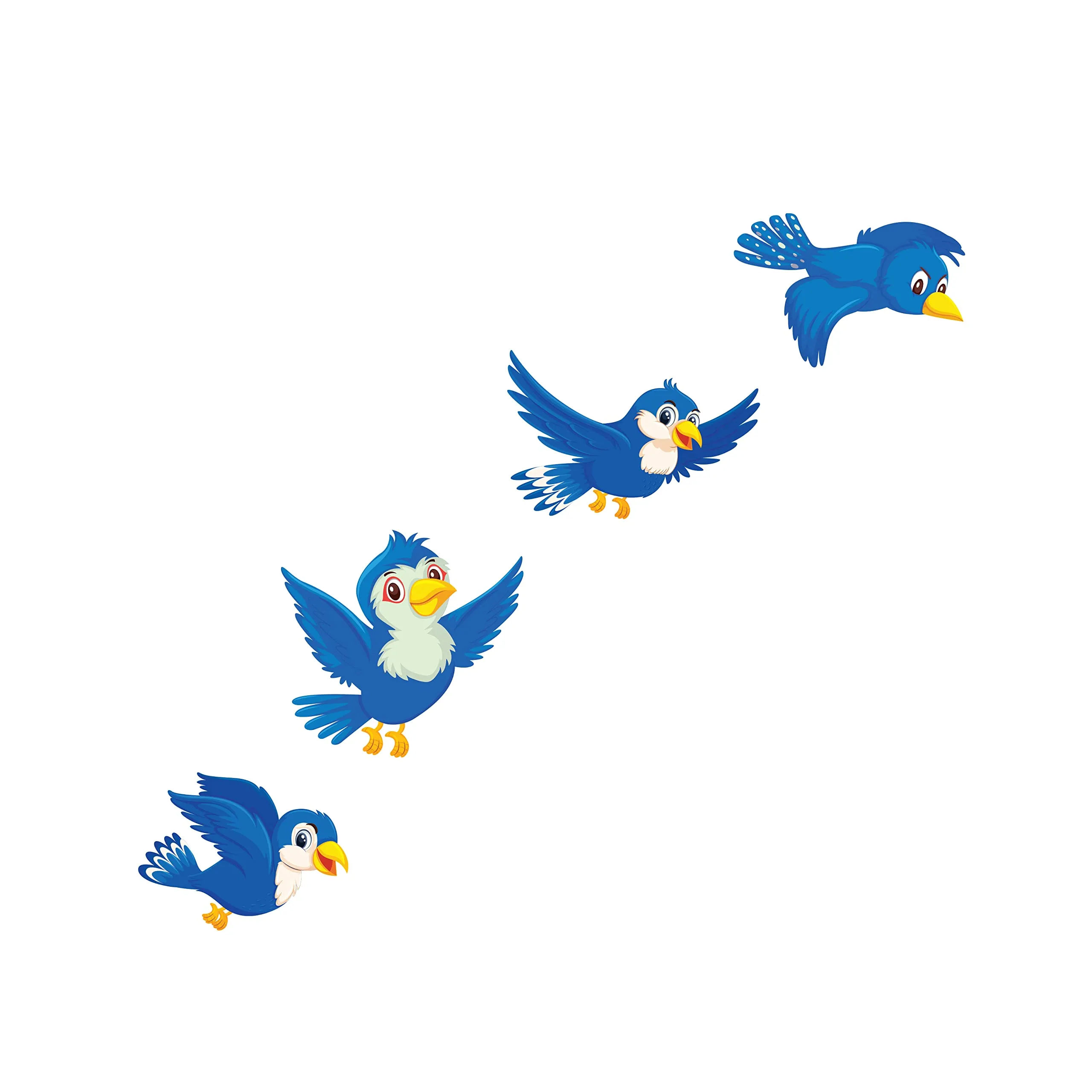 VVWV Flying Blue Birds Wall Sticker Educational Home Decor Living Room Bedroom Play School Printed Wall Stickers L x H 70 x 90 Cms