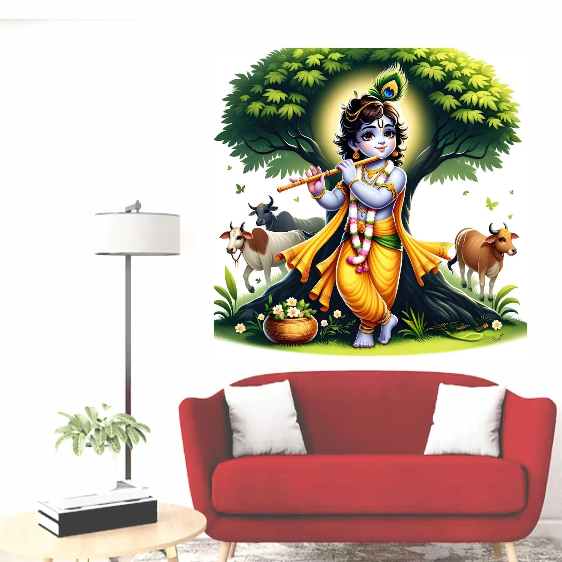 Wall Attraction™ bal Krishna Under Tree Wall Stickers & Murals Size - 58x58cm MD59_S