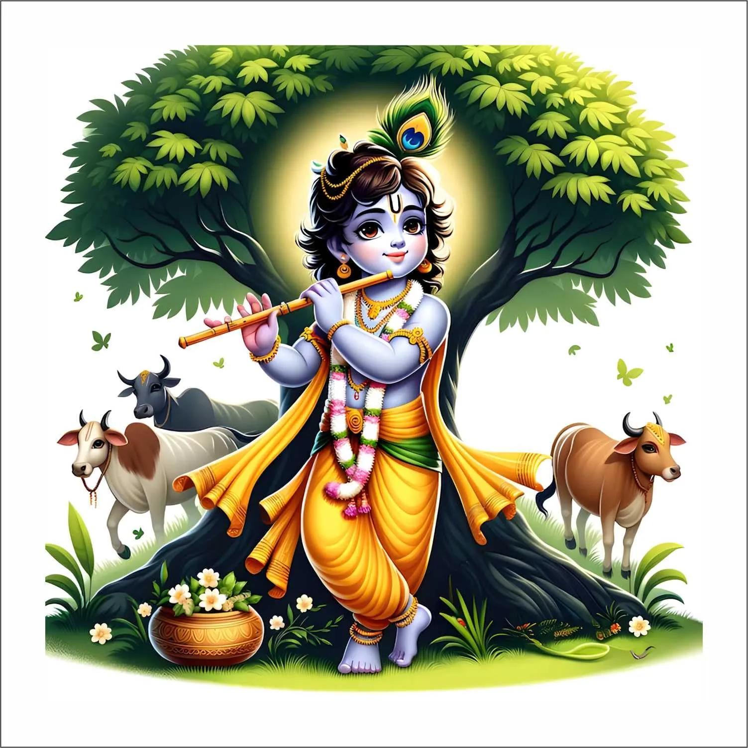 Wall Attraction™ bal Krishna Under Tree Wall Stickers & Murals Size - 58x58cm MD59_S