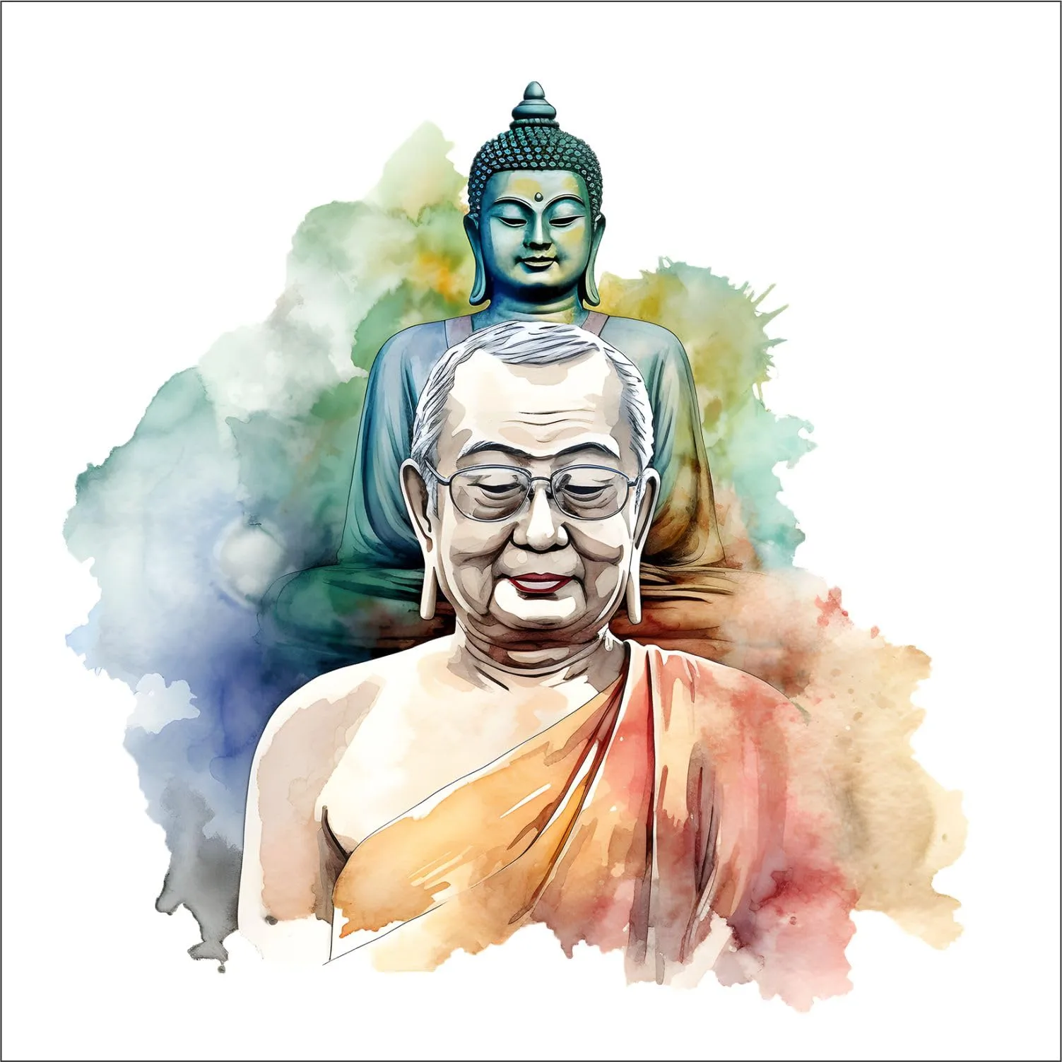 Wall Attraction™ Buddha with Monk Wall Stickers & Murals Size - 58x58cm MD176_S