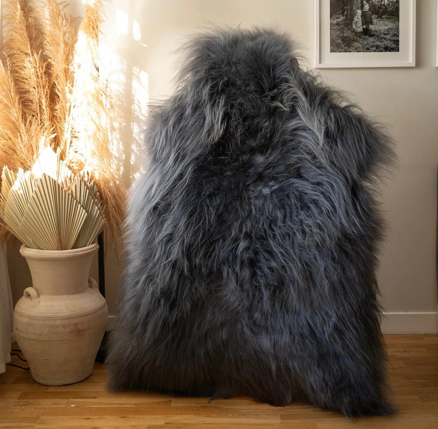 XL Icelandic sheepskin rug, throw, grey